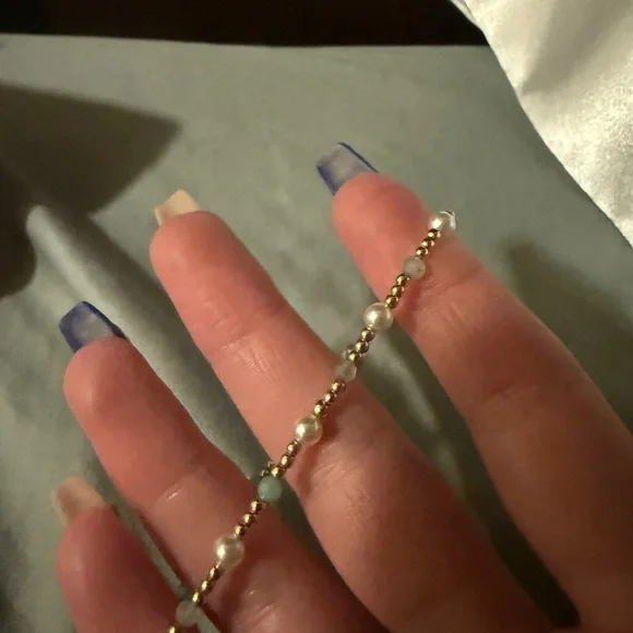 Gold Bead Bracelet with Pearlescent and Light Blue Accents Enewton - Picture 2 of 2